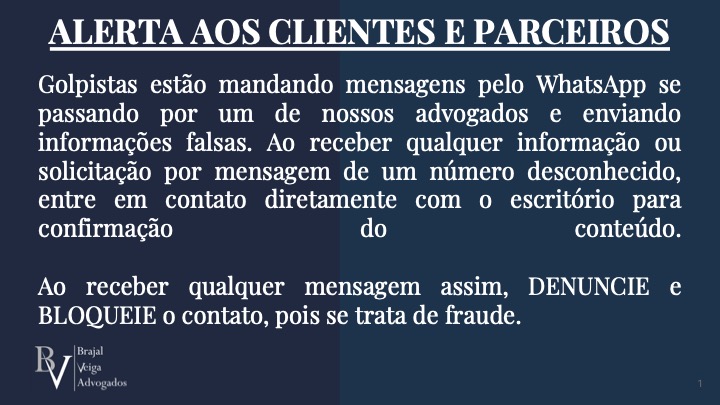 Alerta aos clientes e parceiros
